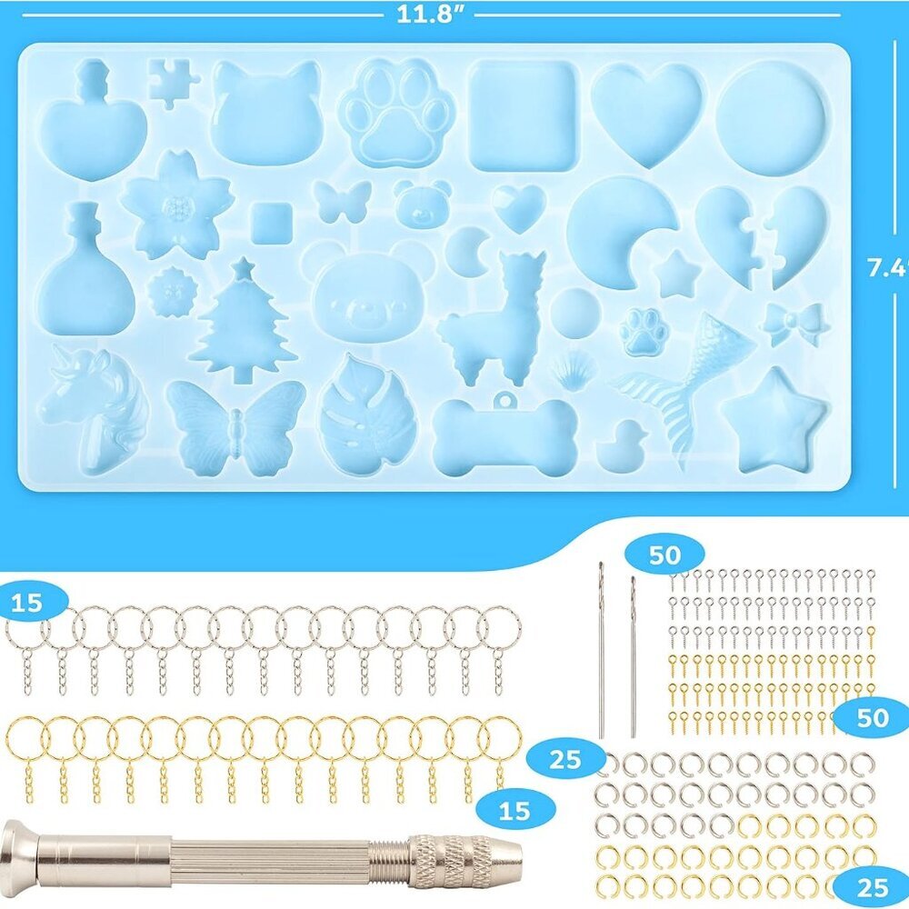 182Pcs Resin Molds Silicone Kit for Keychains, 32 Cavities Silicone Molds for Ep - Picture 2 of 7